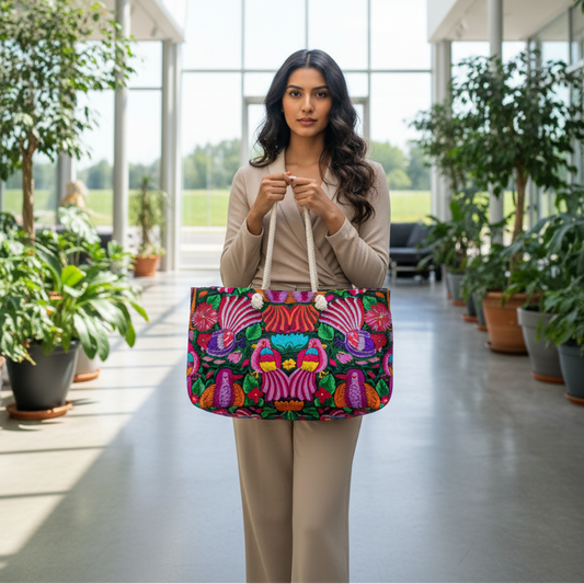 Vibrant Floral Weekender Bag - Bohemian Travel Tote, Beach Tote, Gym Bag, Yoga Bag