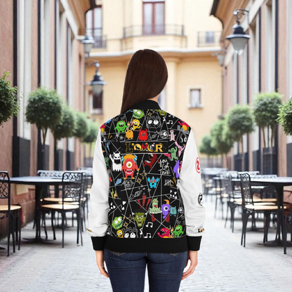 Monster Themed Cartoon Colorful Graphic Women's Jacket, Trendy Outerwear