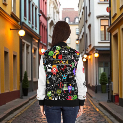 Monster Themed Cartoon Colorful Graphic Women's Jacket, Trendy Outerwear