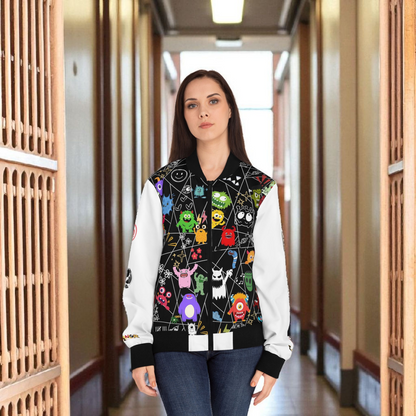 Monster Themed Cartoon Colorful Graphic Women's Jacket, Trendy Outerwear