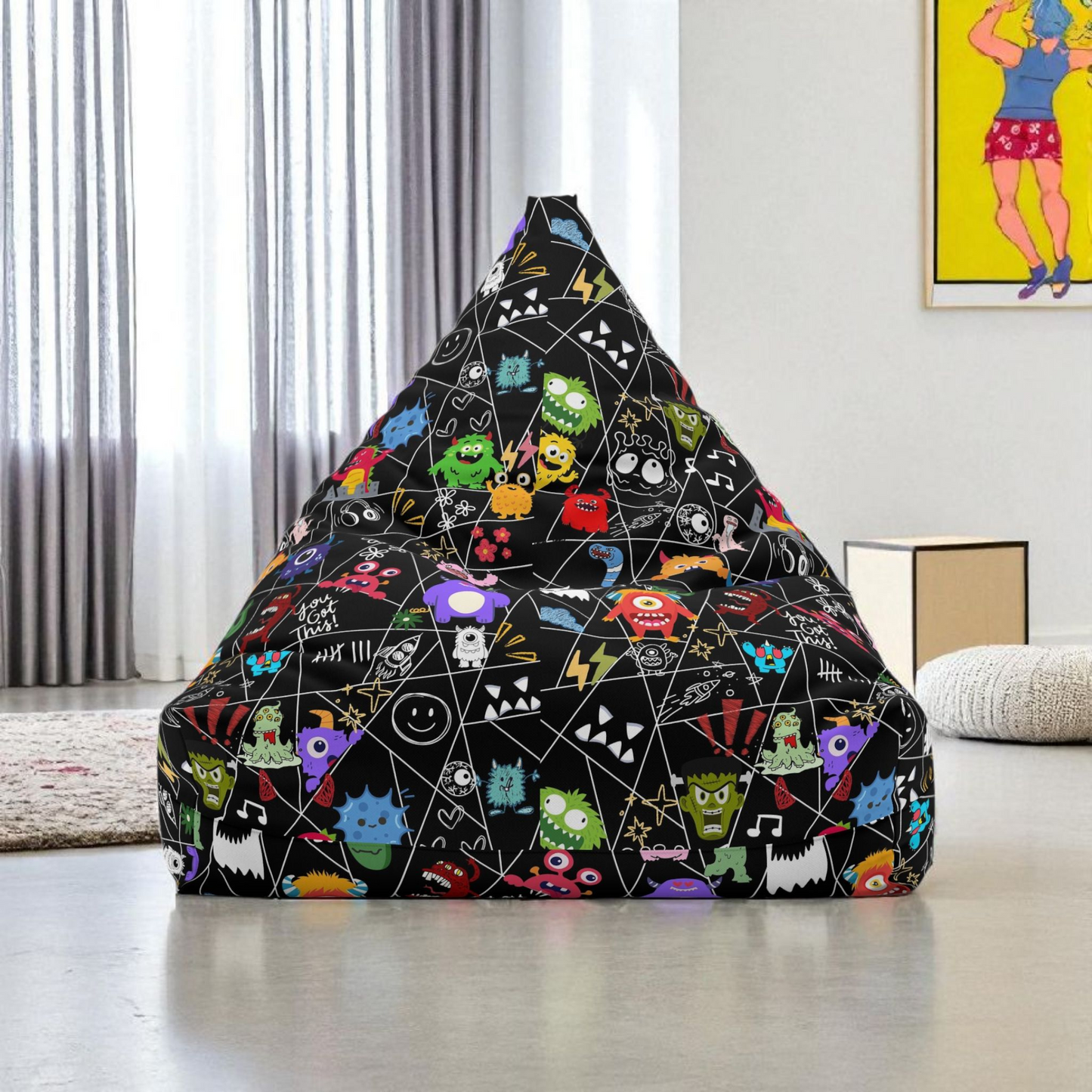 Colorful Monster Bean Bag Chair Cover, Cozy Home Decor, Fun Playroom Accessory