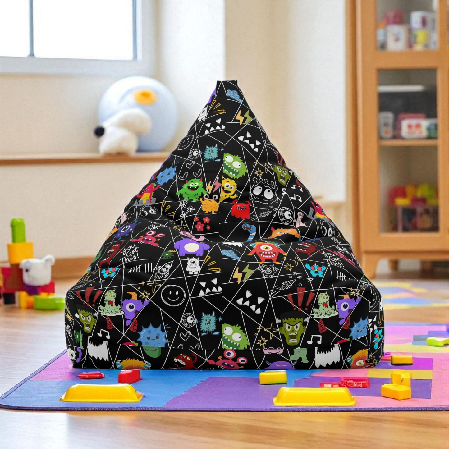 Colorful Monster Bean Bag Chair Cover, Cozy Home Decor, Fun Playroom Accessory