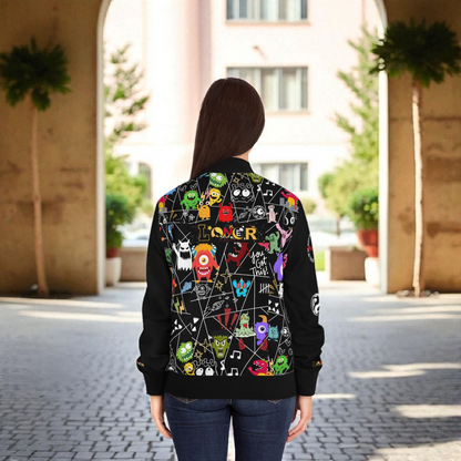 Monster Themed Cartoon Colorful Graphic Women's Jacket, Trendy Outerwear