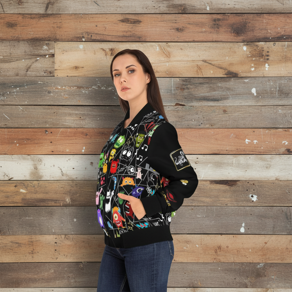 Monster Themed Cartoon Colorful Graphic Women's Jacket, Trendy Outerwear Printify