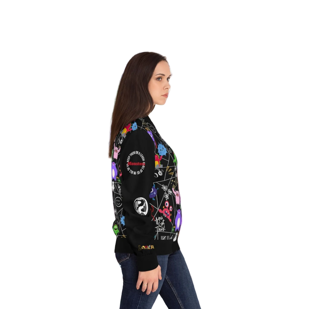 Monster Themed Cartoon Colorful Graphic Women's Jacket, Trendy Outerwear Printify