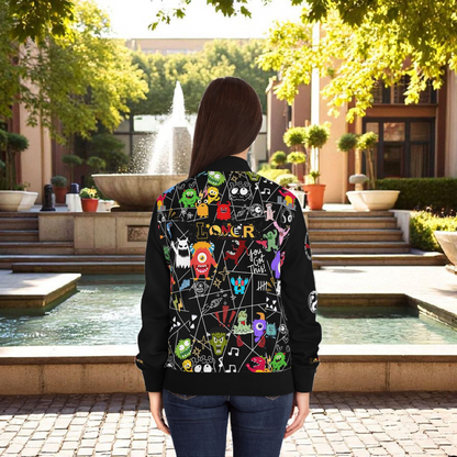 Monster Themed Cartoon Colorful Graphic Women's Jacket, Trendy Outerwear