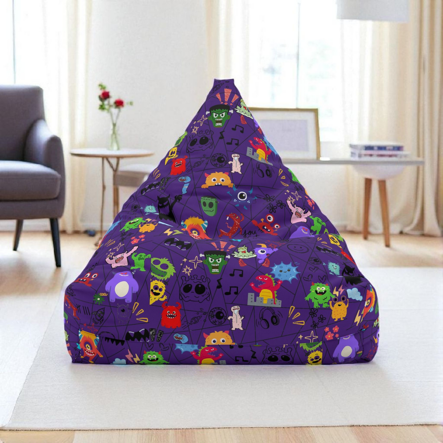 Kids' Fun Bean Bag Chair Cover - Playful Monsters, Cozy Seating for Sofas, Playrooms