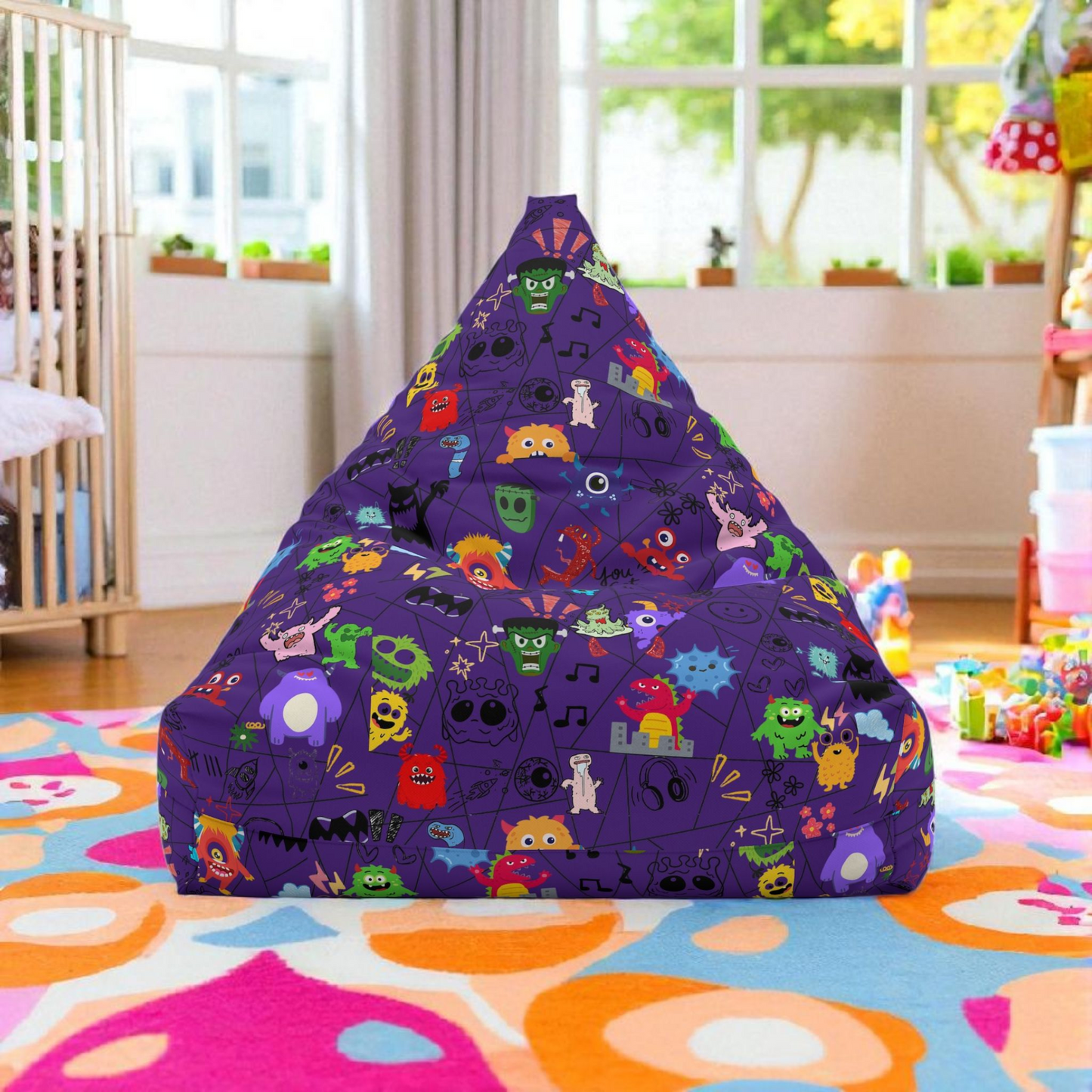 Kids' Fun Bean Bag Chair Cover - Playful Monsters, Cozy Seating for Sofas, Playrooms