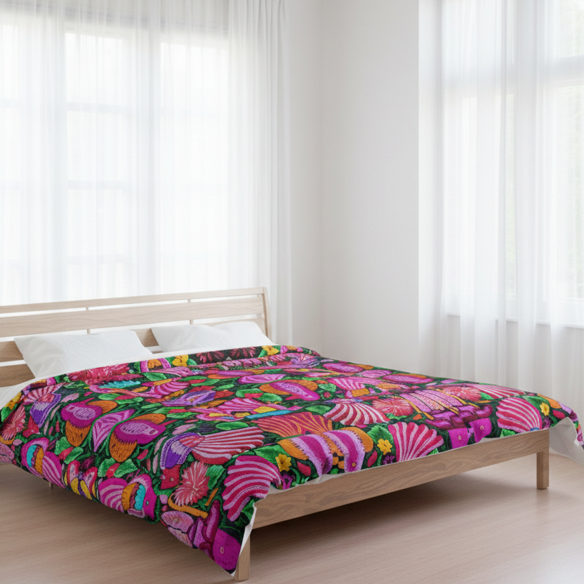 Bird Lovers Floral Themed Comforter - Colorful Bohemian Bedding for Relaxed Living, Cozy Home Décor