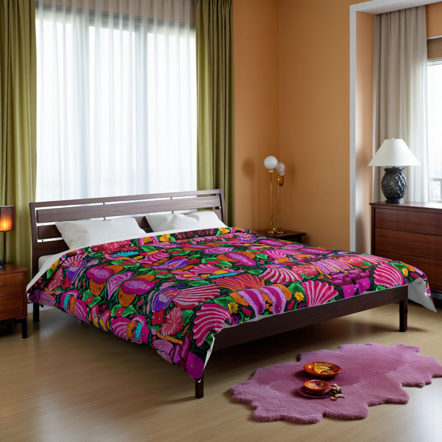 Bird Lovers Floral Themed Comforter - Colorful Bohemian Bedding for Relaxed Living, Cozy Home Décor