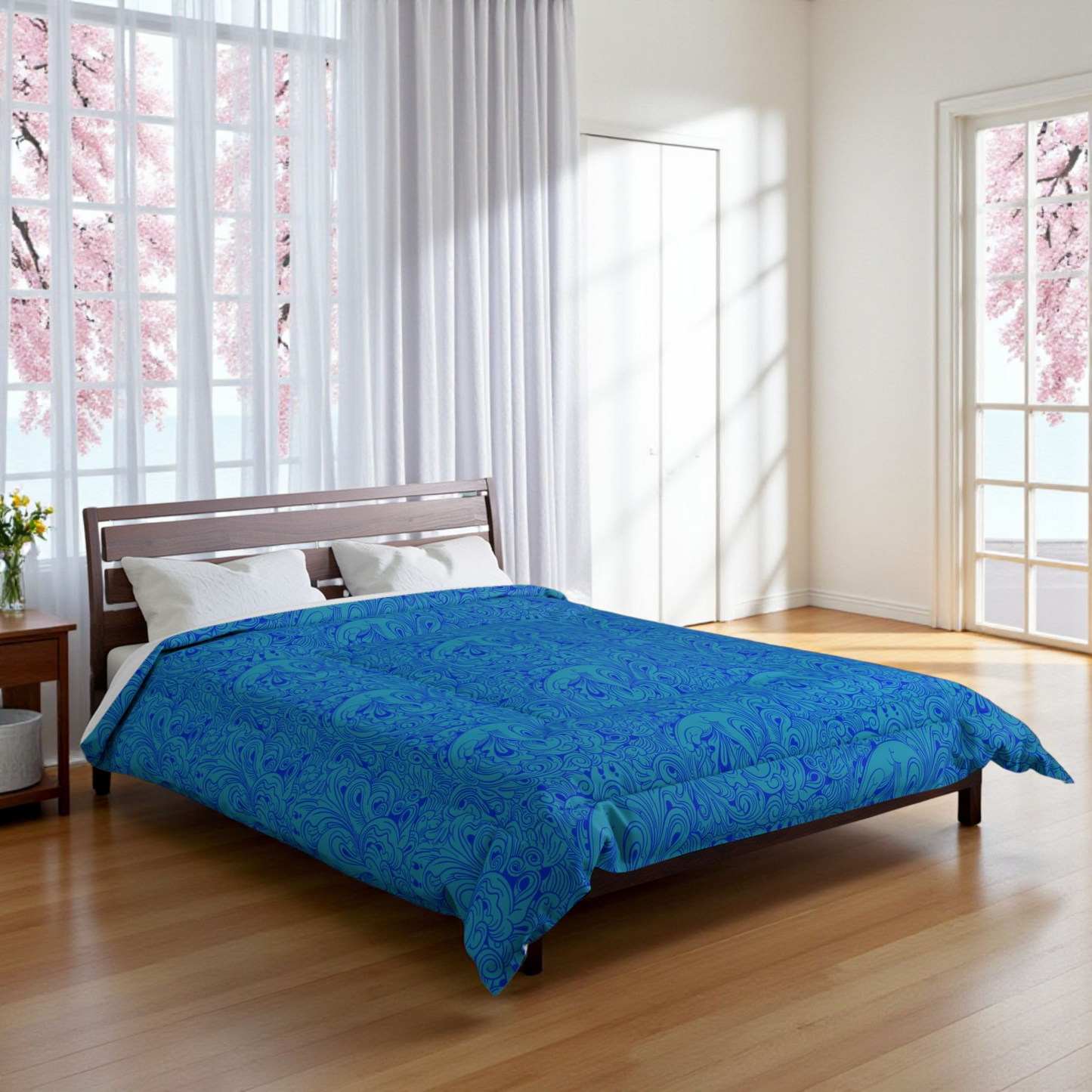 Floral Comforter, Botanical Bedding, Cozy Duvet Cover, Flower Print Quilt, Home Bedroom Decor