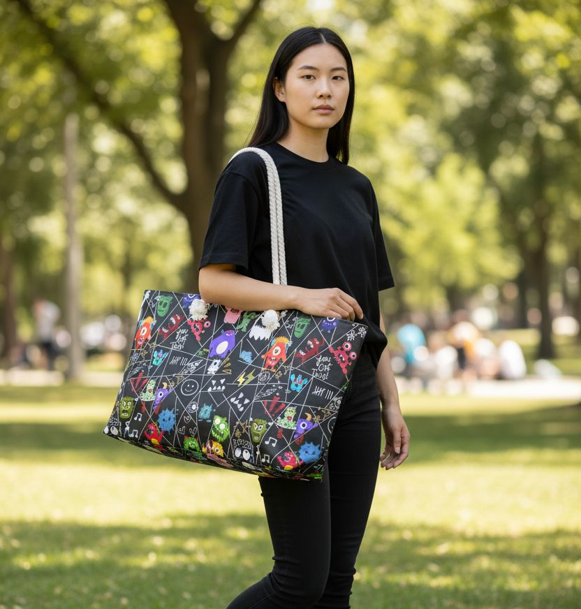 Fun & Colorful Weekender Bag with Playful Monster Design, Travel Bag, Halloween Accessory