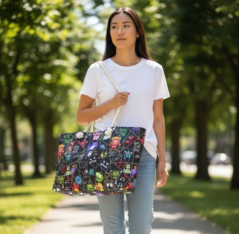 Fun & Colorful Weekender Bag with Playful Monster Design, Travel Bag, Halloween Accessory