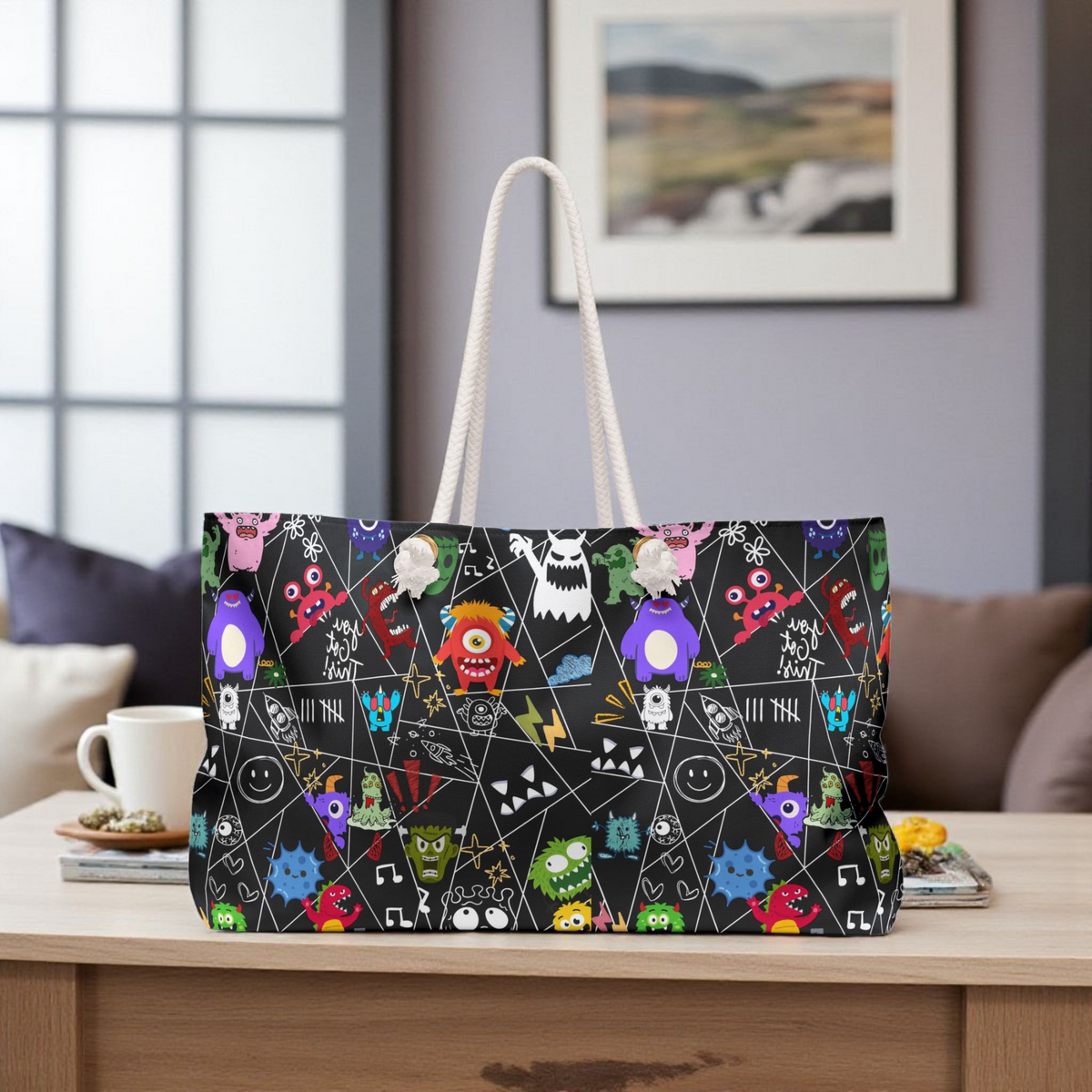 Fun & Colorful Weekender Bag with Playful Monster Design, Travel Bag, Halloween Accessory Printify