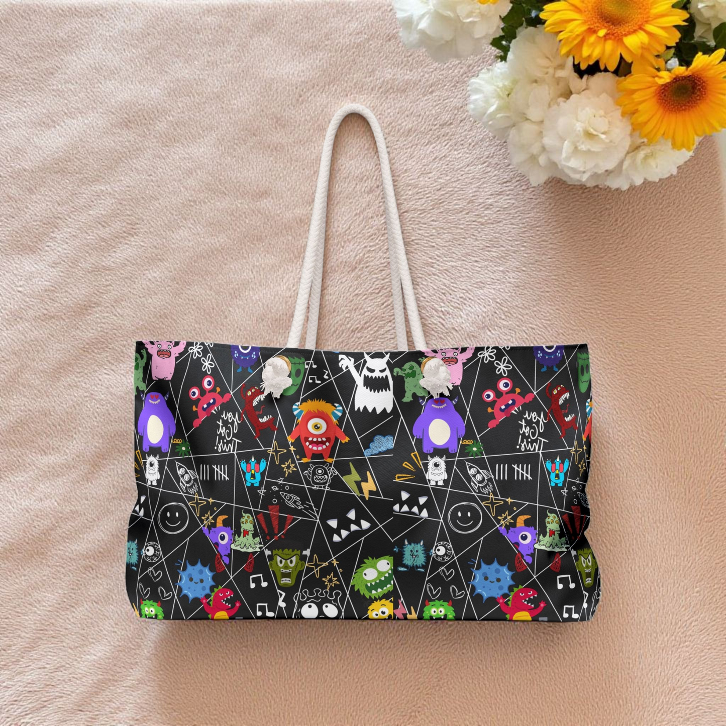 Fun & Colorful Weekender Bag with Playful Monster Design, Travel Bag, Halloween Accessory