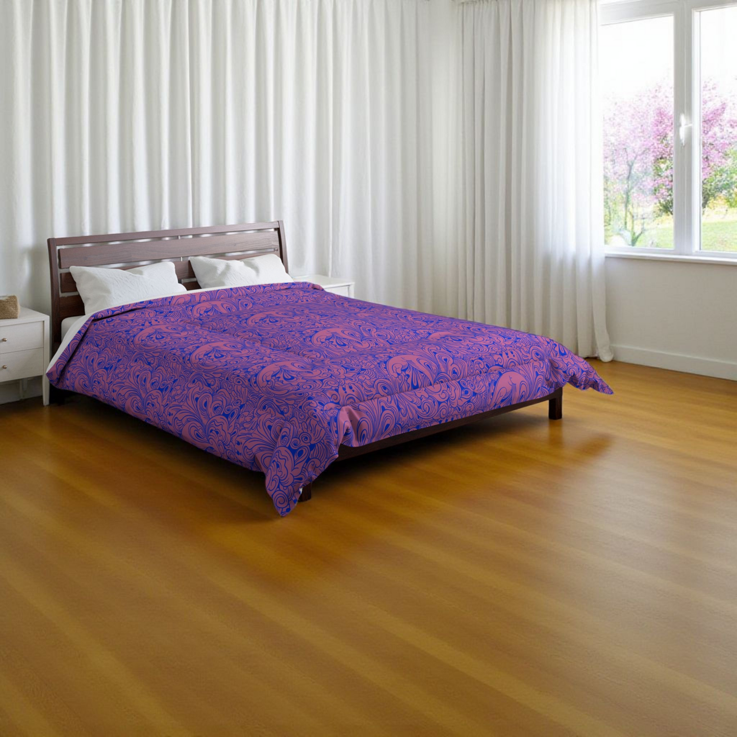 Floral Comforter, Botanical Bedding, Cozy Duvet Cover, Flower Print Quilt, Home Bedroom Decor