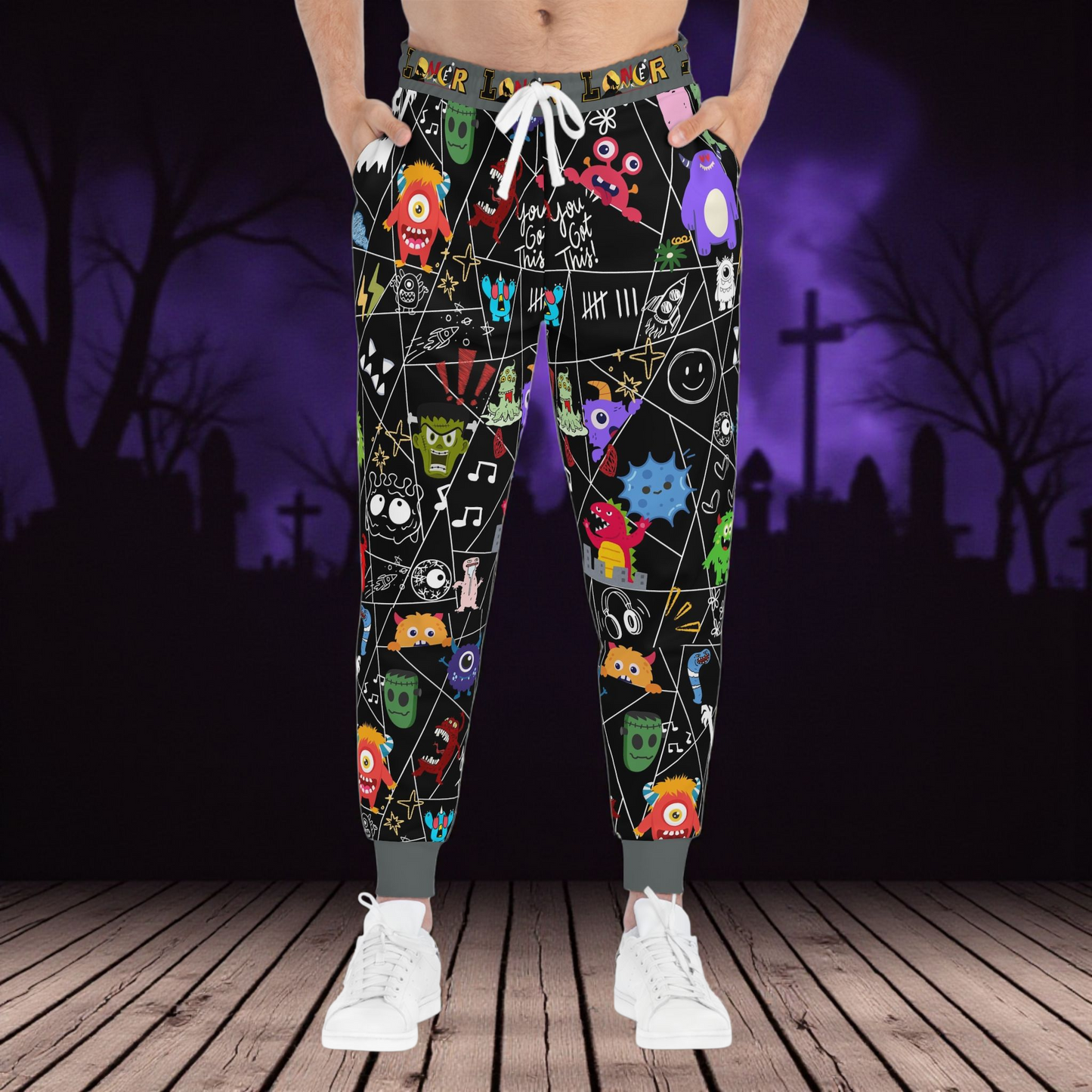 Graphic Monsters Joggers for Men & Women – Unisex Fit, Artistic Cartoon Print