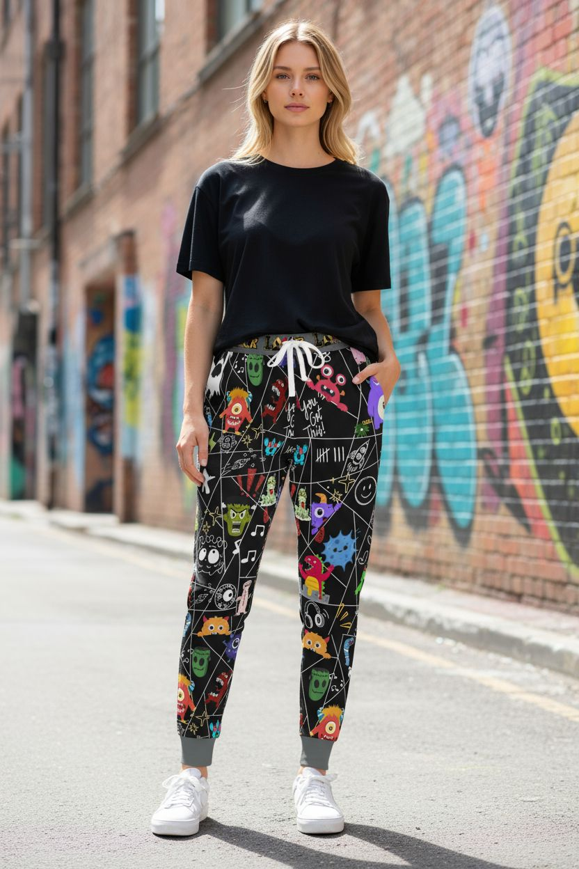 Graphic Monsters Joggers for Men & Women – Unisex Fit, Artistic Cartoon Print