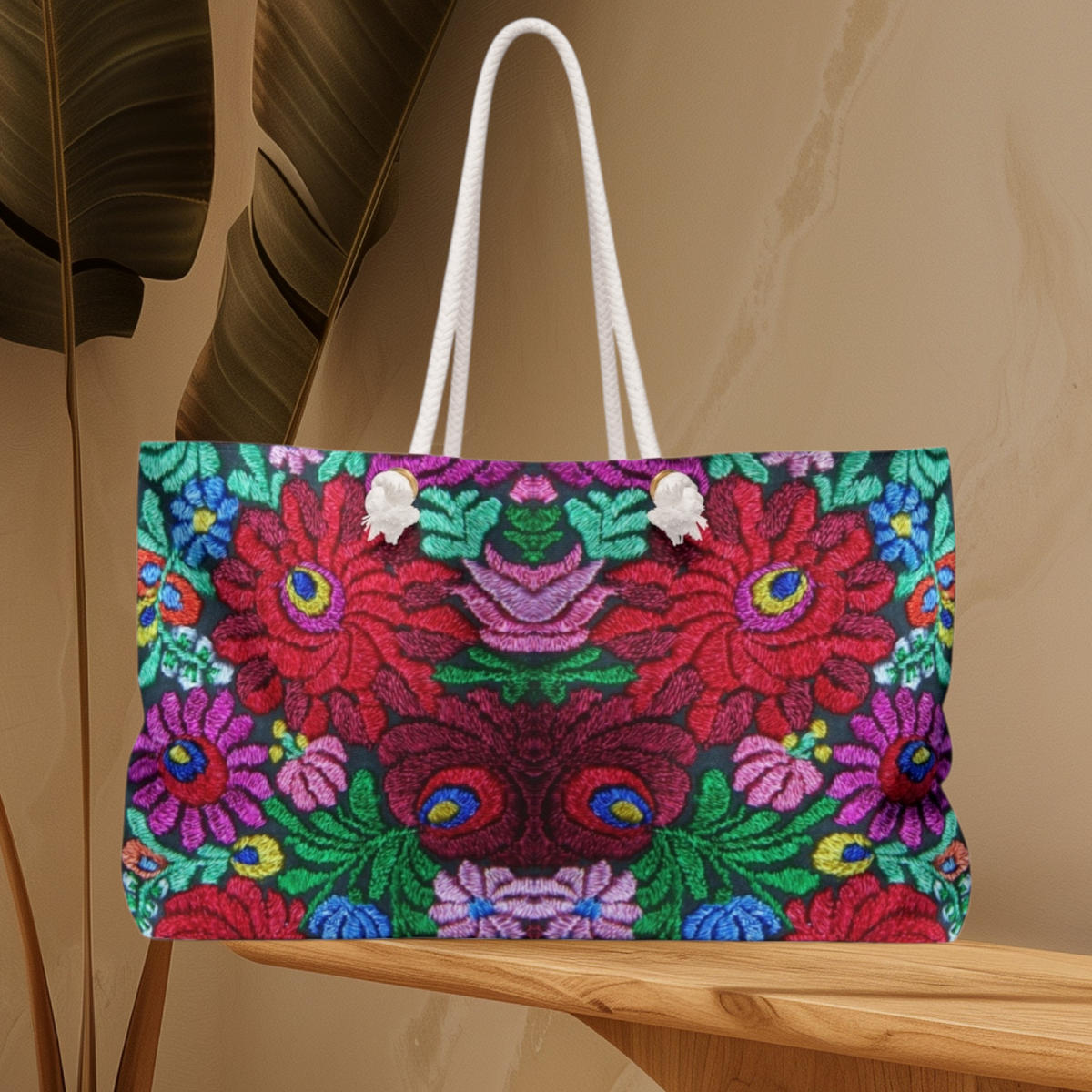 Boho Floral Weekender Bag — Vibrant Embroidered-Inspired Travel Tote Printify