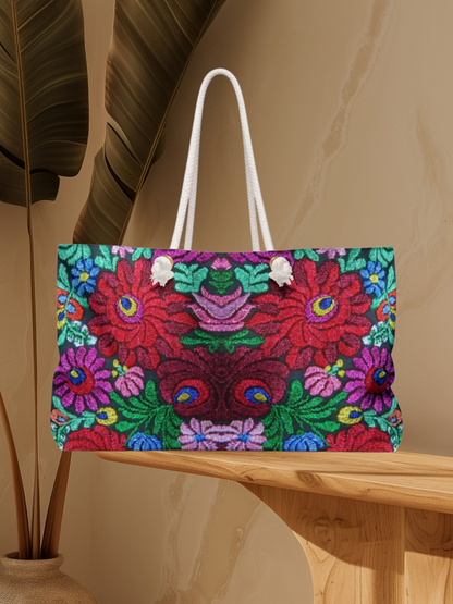 Boho Floral Weekender Bag — Vibrant Embroidered-Inspired Travel Tote