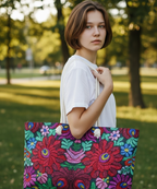Boho Floral Weekender Bag — Vibrant Embroidered-Inspired Travel Tote Printify