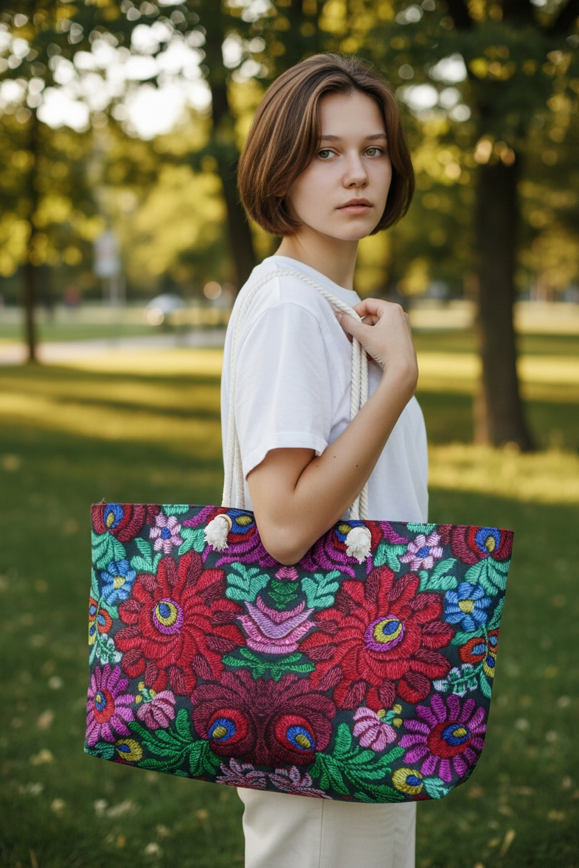 Boho Floral Weekender Bag — Vibrant Embroidered-Inspired Travel Tote