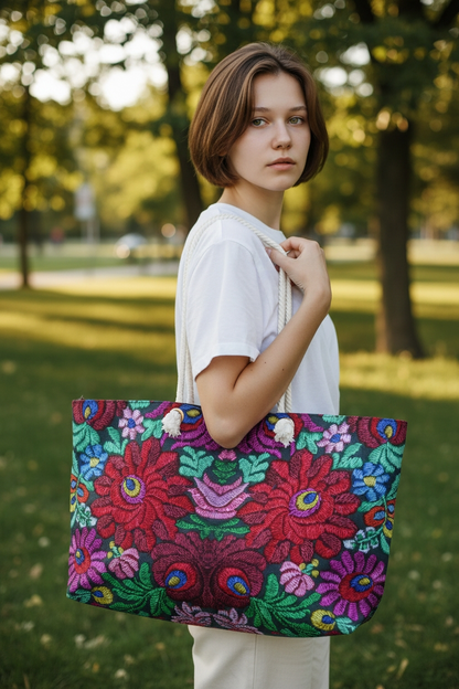 Boho Floral Weekender Bag — Vibrant Embroidered-Inspired Travel Tote