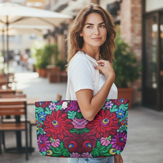 Boho Floral Weekender Bag — Vibrant Embroidered-Inspired Travel Tote