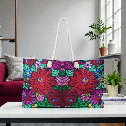 Boho Floral Weekender Bag — Vibrant Embroidered-Inspired Travel Tote