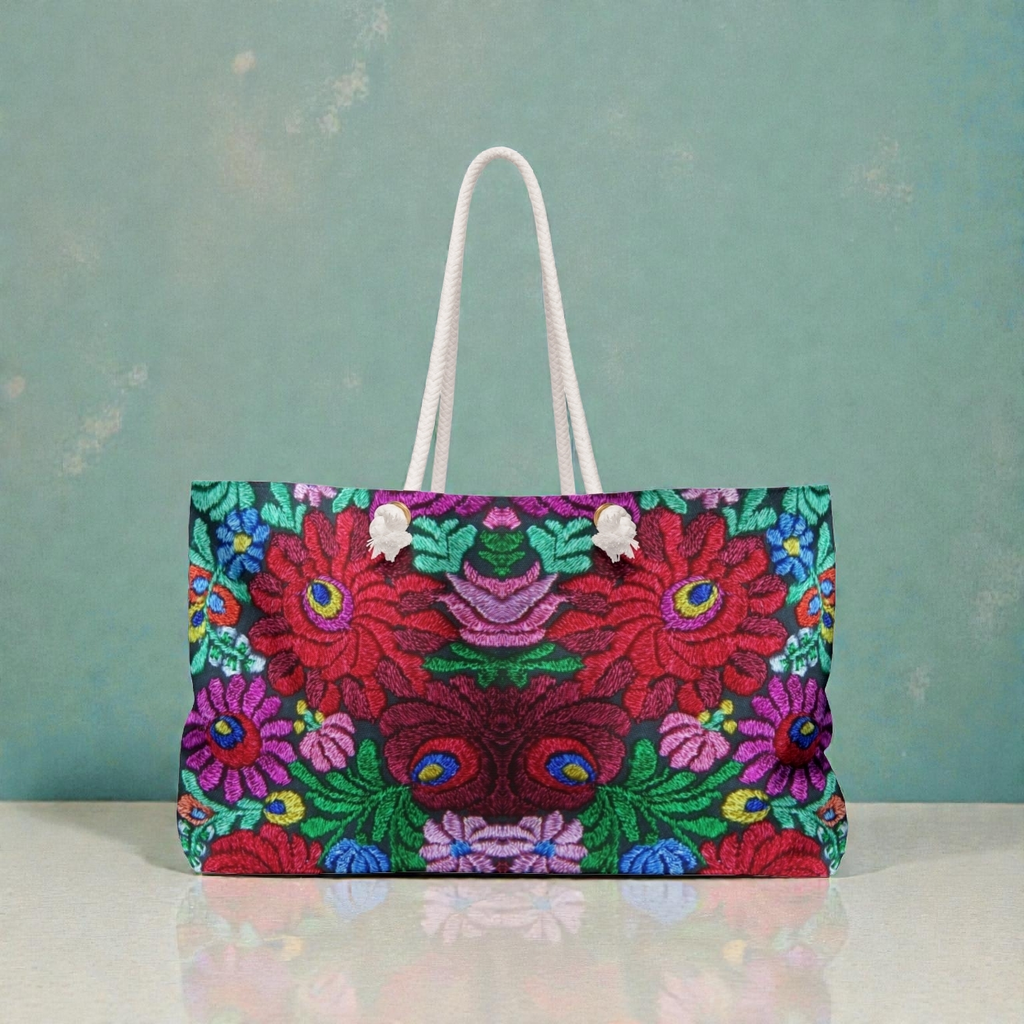 Boho Floral Weekender Bag — Vibrant Embroidered-Inspired Travel Tote Printify