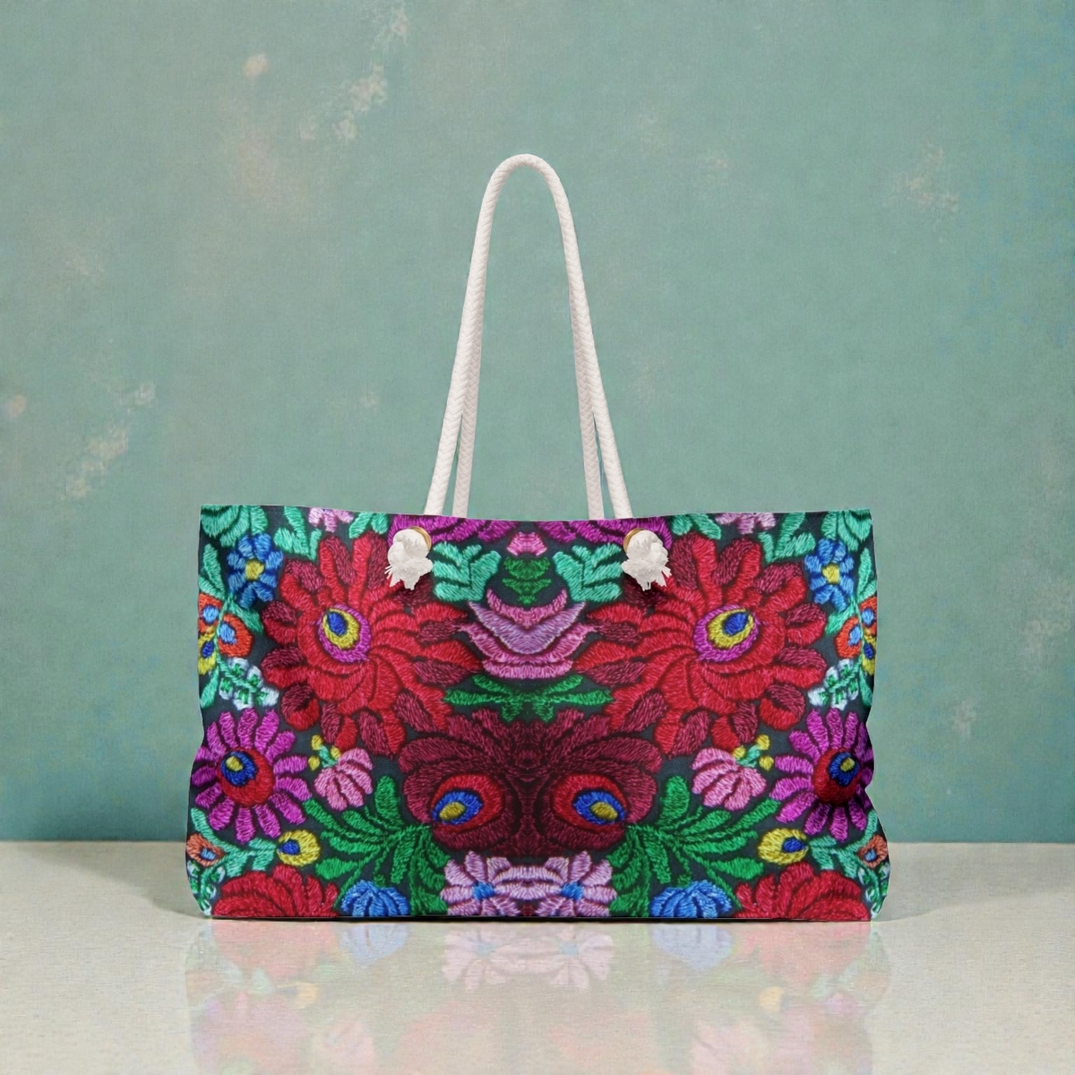 Boho Floral Weekender Bag — Vibrant Embroidered-Inspired Travel Tote Printify
