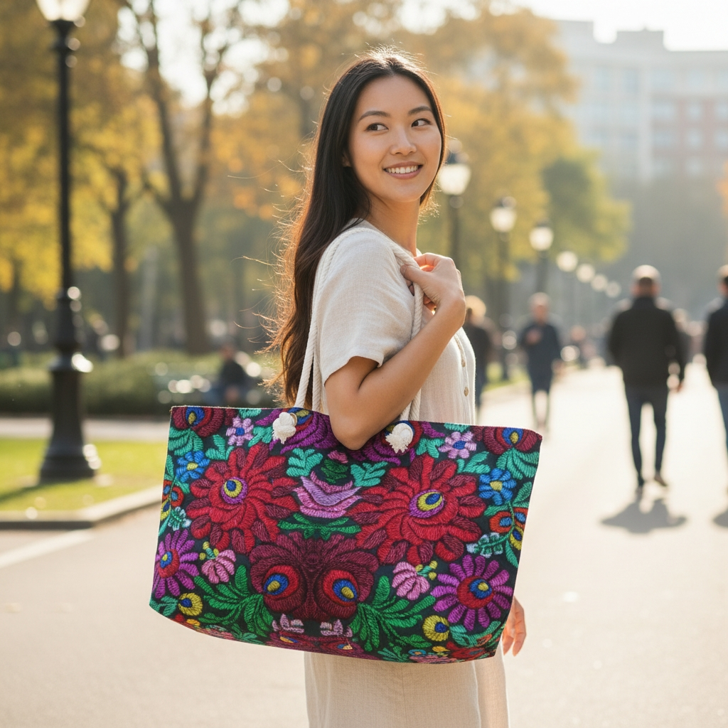 Boho Floral Weekender Bag — Vibrant Embroidered-Inspired Travel Tote