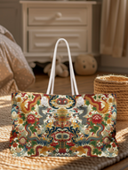 Dragon and Floral Print Weekender Bag — Large Rope-Handle Travel Tote Printify