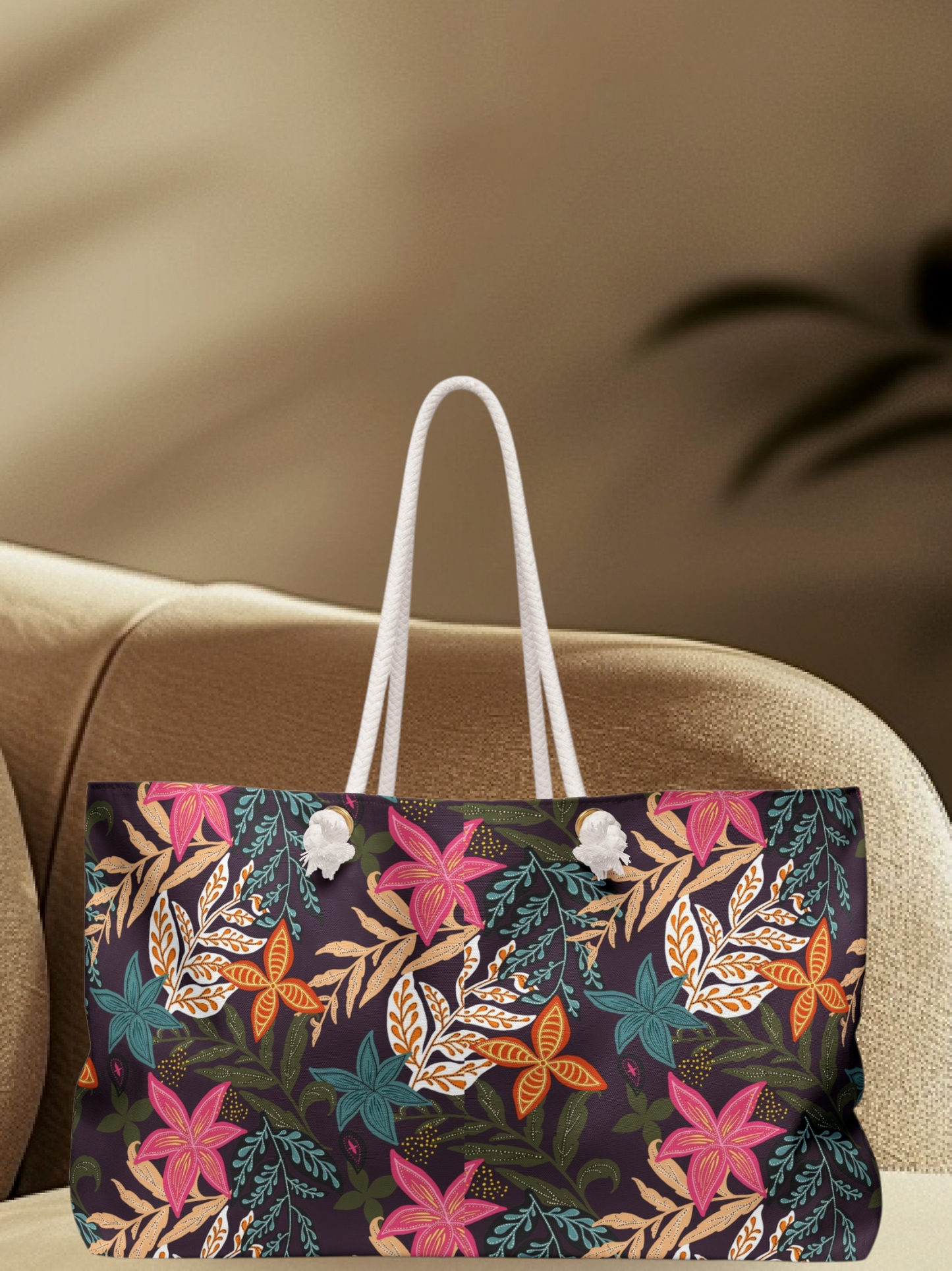 Tropical Floral Weekender Bag — Large Rope-Handle Travel Tote