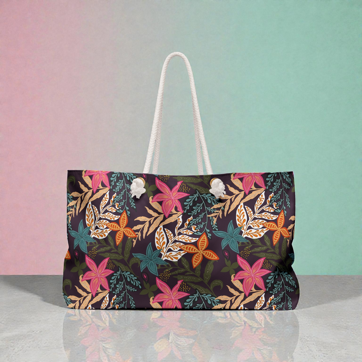 Tropical Floral Weekender Bag — Large Rope-Handle Travel Tote Printify