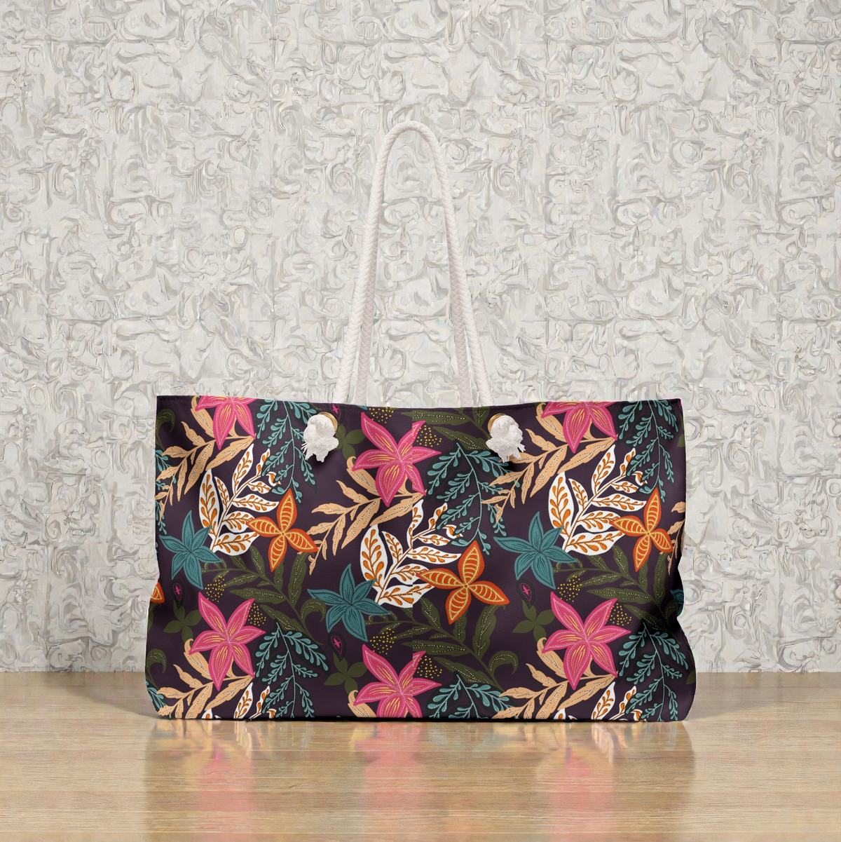 Tropical Floral Weekender Bag — Large Rope-Handle Travel Tote Printify