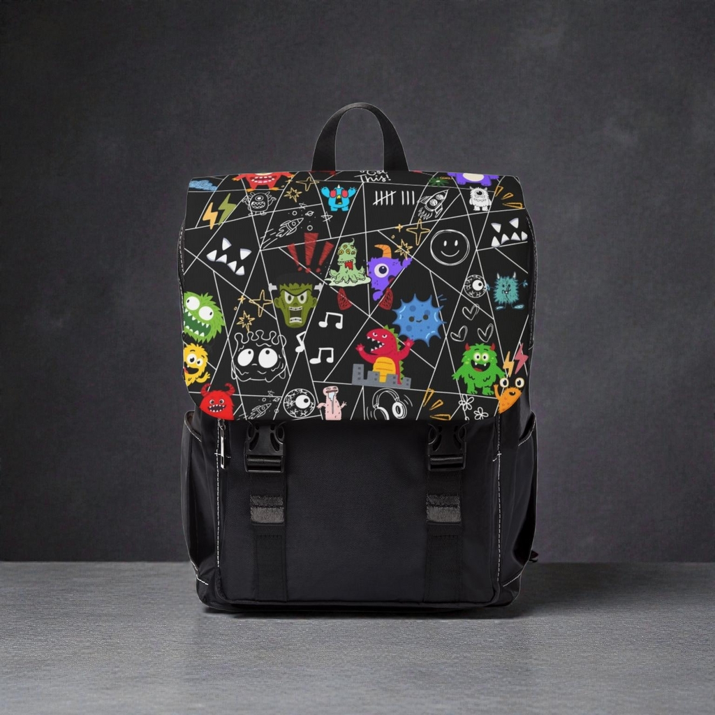 Monsters Cartoon Graphic Backpack — Colorful Shoulder Bag Printify