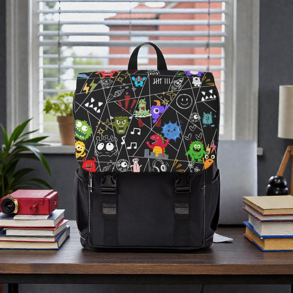 Monsters Cartoon Graphic Backpack — Colorful Shoulder Bag Printify