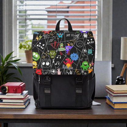 Monsters Cartoon Graphic Backpack — Colorful Shoulder Bag