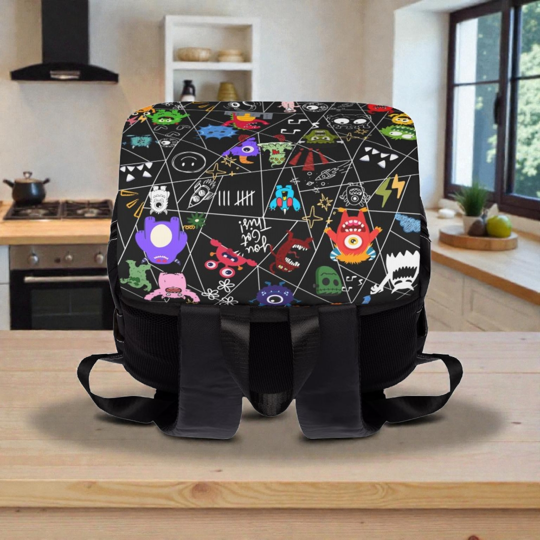 Monsters Cartoon Graphic Backpack — Colorful Shoulder Bag Printify
