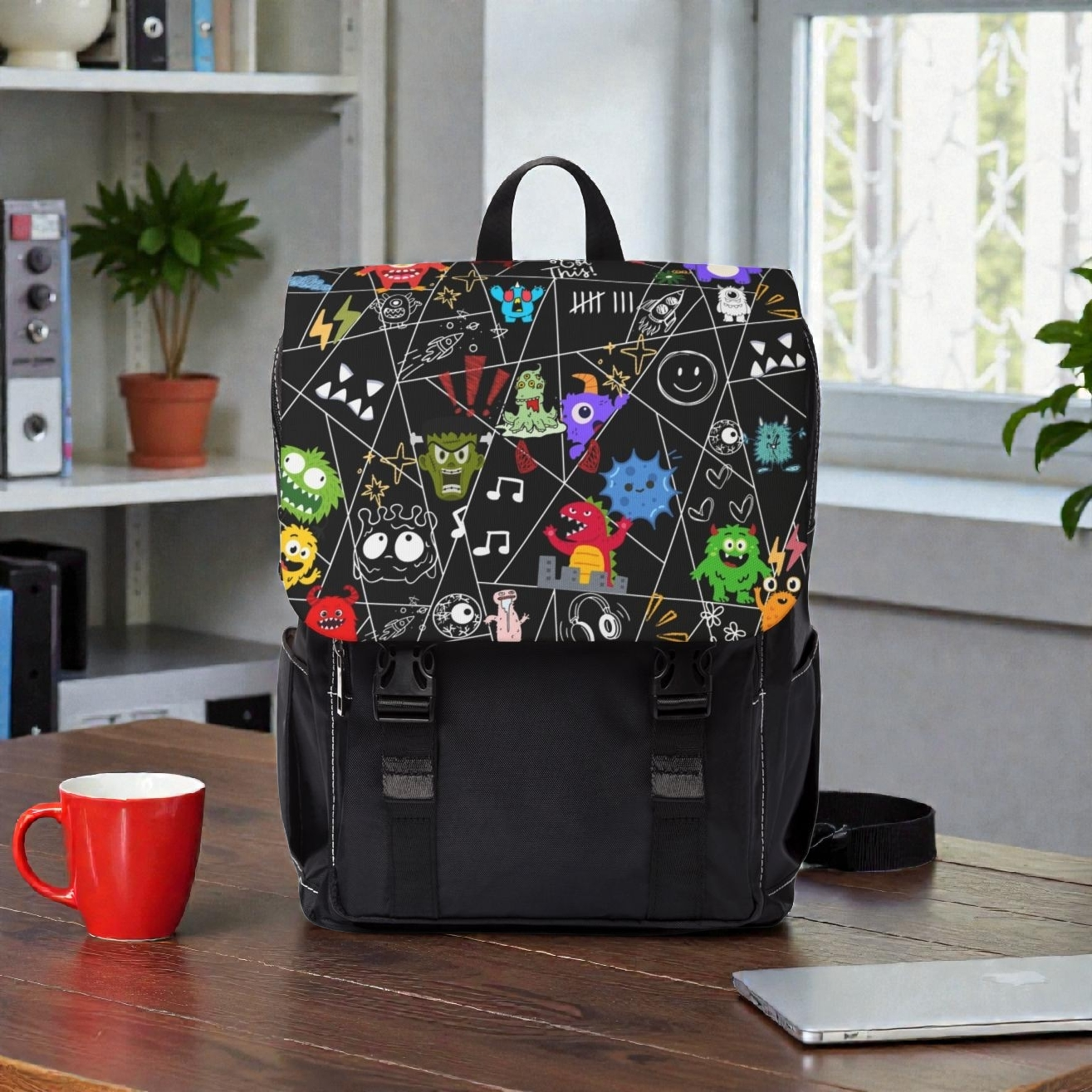 Monsters Cartoon Graphic Backpack — Colorful Shoulder Bag
