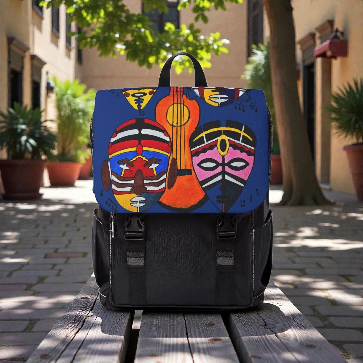 Afro Music Guitar Cartoon Backpack, Handcrafted Unisex Shoulder Bag, Music Lover Gift Printify