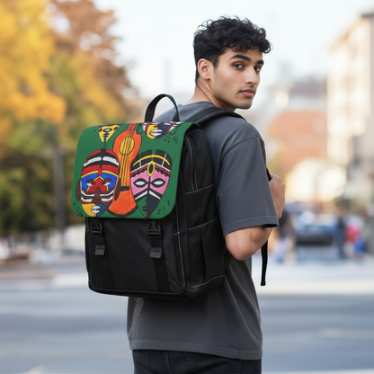 Afro Music Guitar Cartoon Backpack, Handcrafted Unisex Shoulder Bag, Music Lover Gift