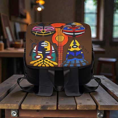 Afro Music Guitar Cartoon Backpack, Handcrafted Unisex Shoulder Bag, Music Lover Gift