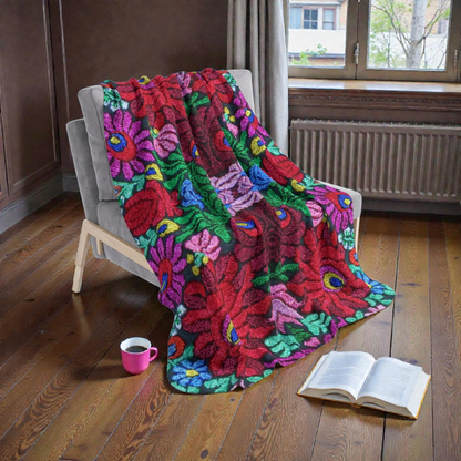 Vibrant Floral Mosaic Sherpa Blanket — Plush Fleece Throw