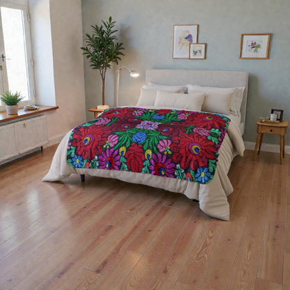 Vibrant Floral Mosaic Sherpa Blanket — Plush Fleece Throw