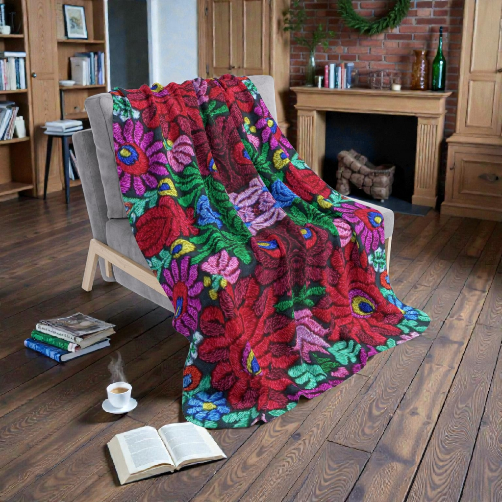 Vibrant Floral Mosaic Sherpa Blanket — Plush Fleece Throw Printify