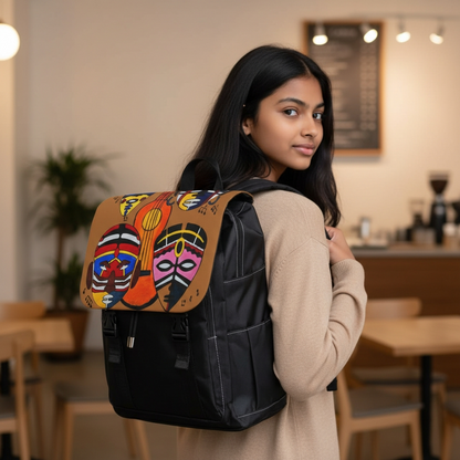 Afro Music Guitar Cartoon Backpack, Handcrafted Unisex Shoulder Bag, School Book Bag