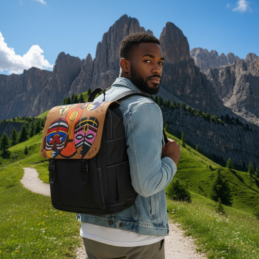 Afro Music Guitar Cartoon Backpack, Handcrafted Unisex Shoulder Bag, School Book Bag