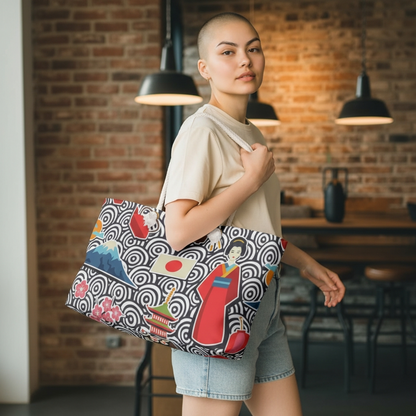 Japanese Travel Weekender Bag, Geisha, Mount Fuji & Sakura Pattern